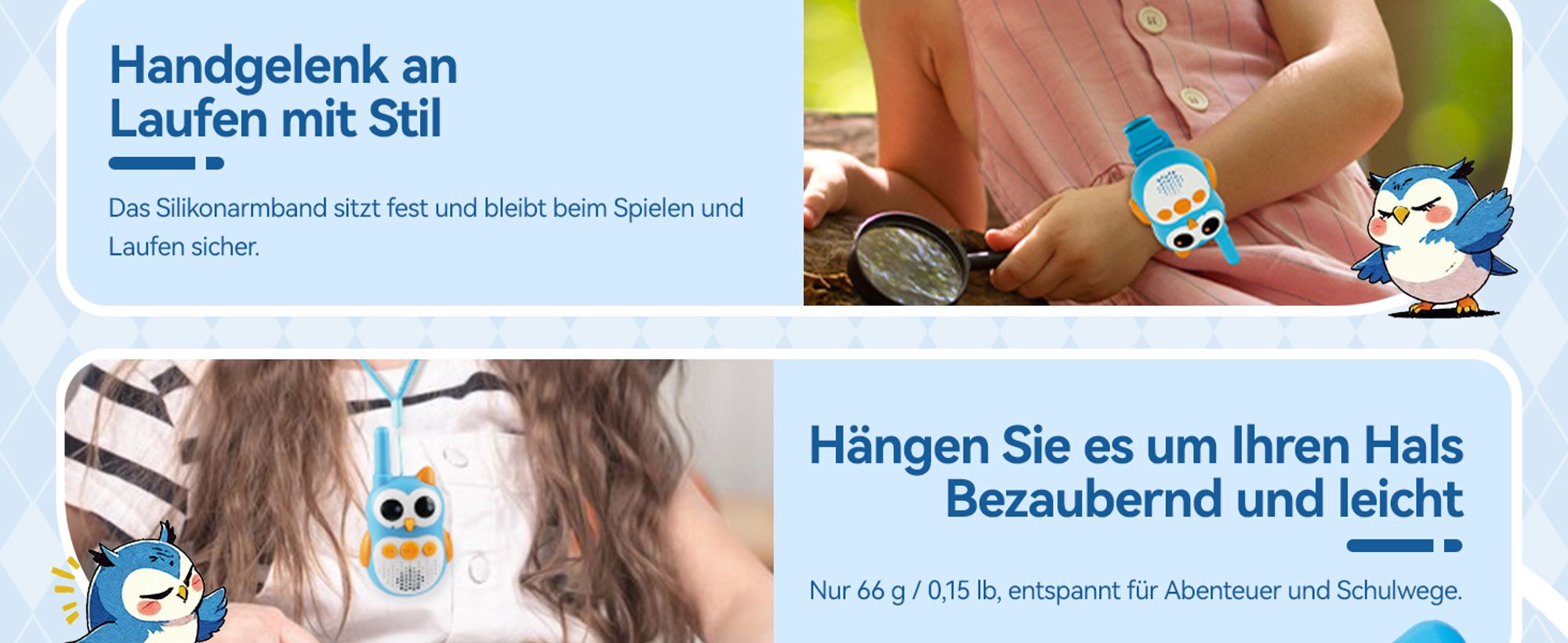 Retevis RT30W Walkie Talkie Kinder, Aufladbar Spielzeug ab 4-12 jahre, Cartoon-Eule Walky Talky Geschenke für Kinder, Camping Familienspiel