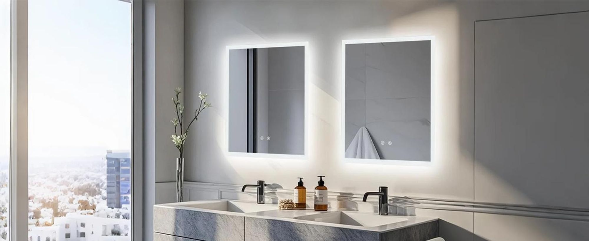 WISFOR Badspiegel mit Beleuchtung beschlagfrei 40×50cm, LED Badspiegel Lichtspiegel Wandspiegel mit Touch-schalter Dimmbar