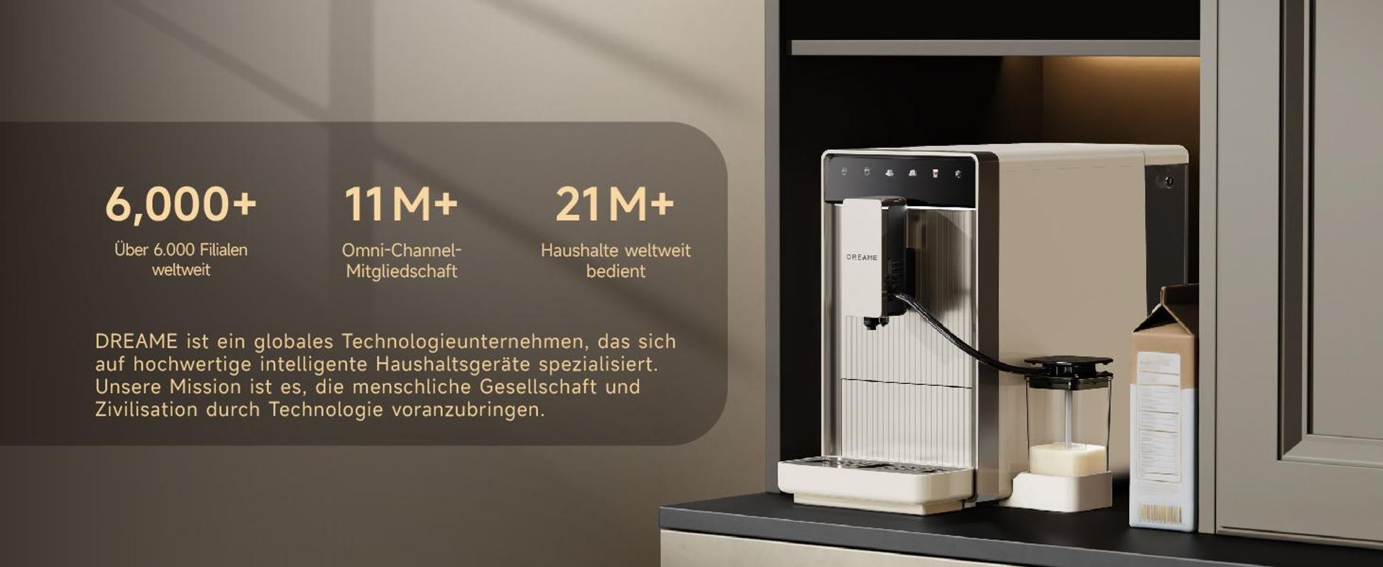 Dreame Ecceluxe Slim FCM30 Espressomaschine,kompakte Größe,erstklassiger Geschmack,Komplettreinigung,Ein-Knopf-Touchscreen,fünf Kaffeespezialitäten