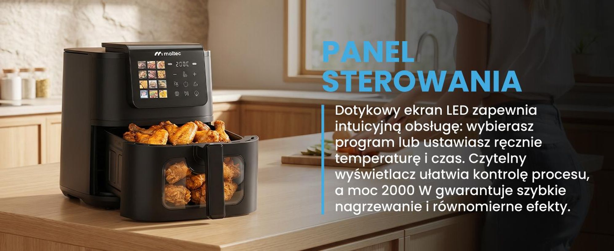 Frytkownica Beztłuszczowa Duża Okienko Frytownica Tacki AirFryer2000W-8LB