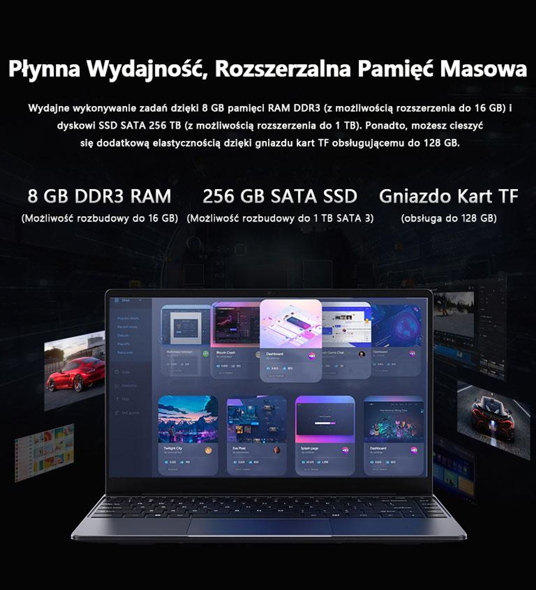 CHUWI CoreBook i3 laptop - 14 Calowy Procesor Intel i3-10100Y 8GB 256GB Windows 11 ultralekki - Szary