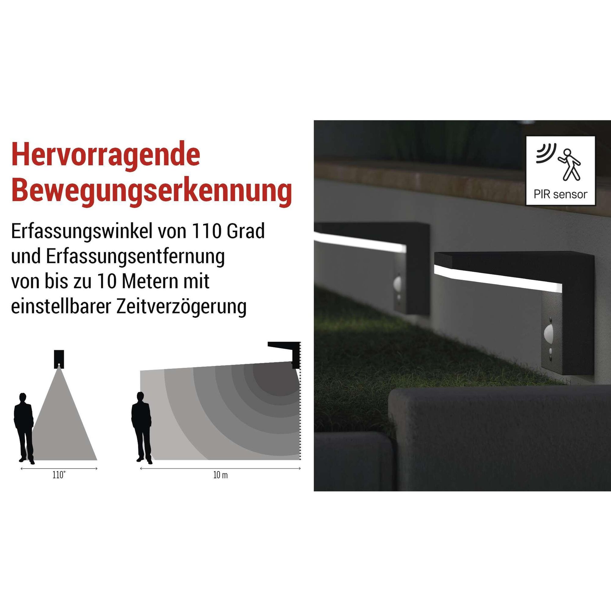 EMOS Solar LED-Wandleuchte VEREA mit Bewegungsmelder für Haus und Garten, wasserdicht, 460lm, Warmweiß, aus Aluminium zur Wandmontage, ZGK044S