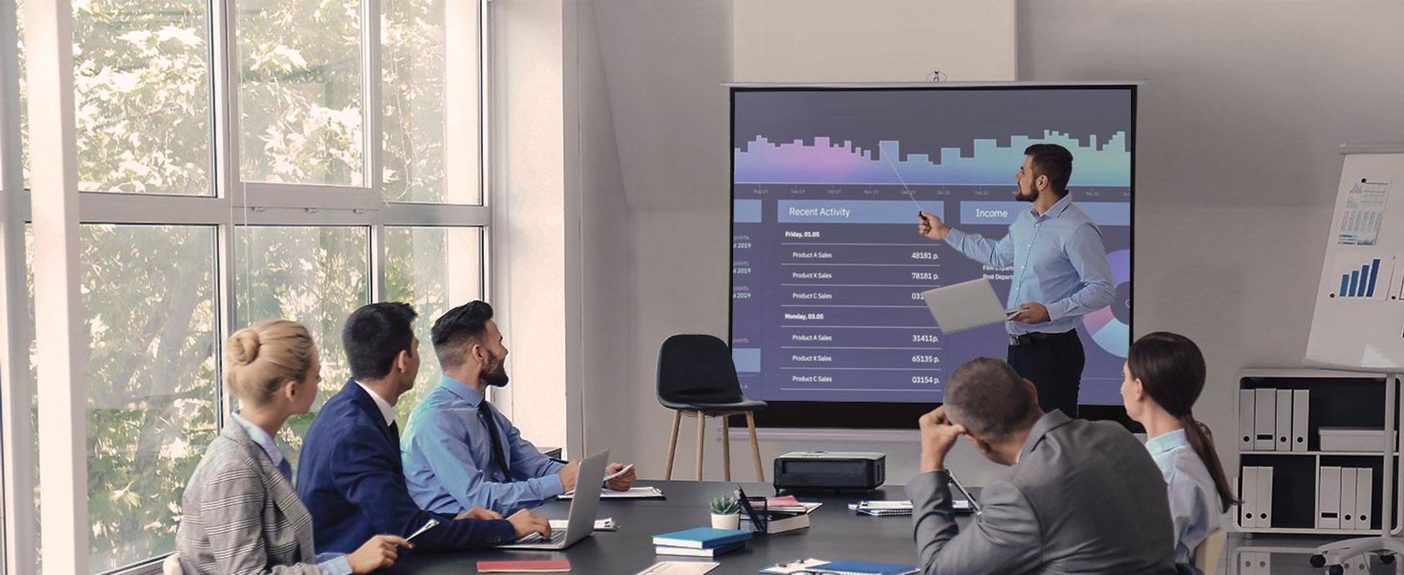 HOMCOM Beamer Leinwand mit Stativ, 4:3 Projektionsfläche, Präsentationswand