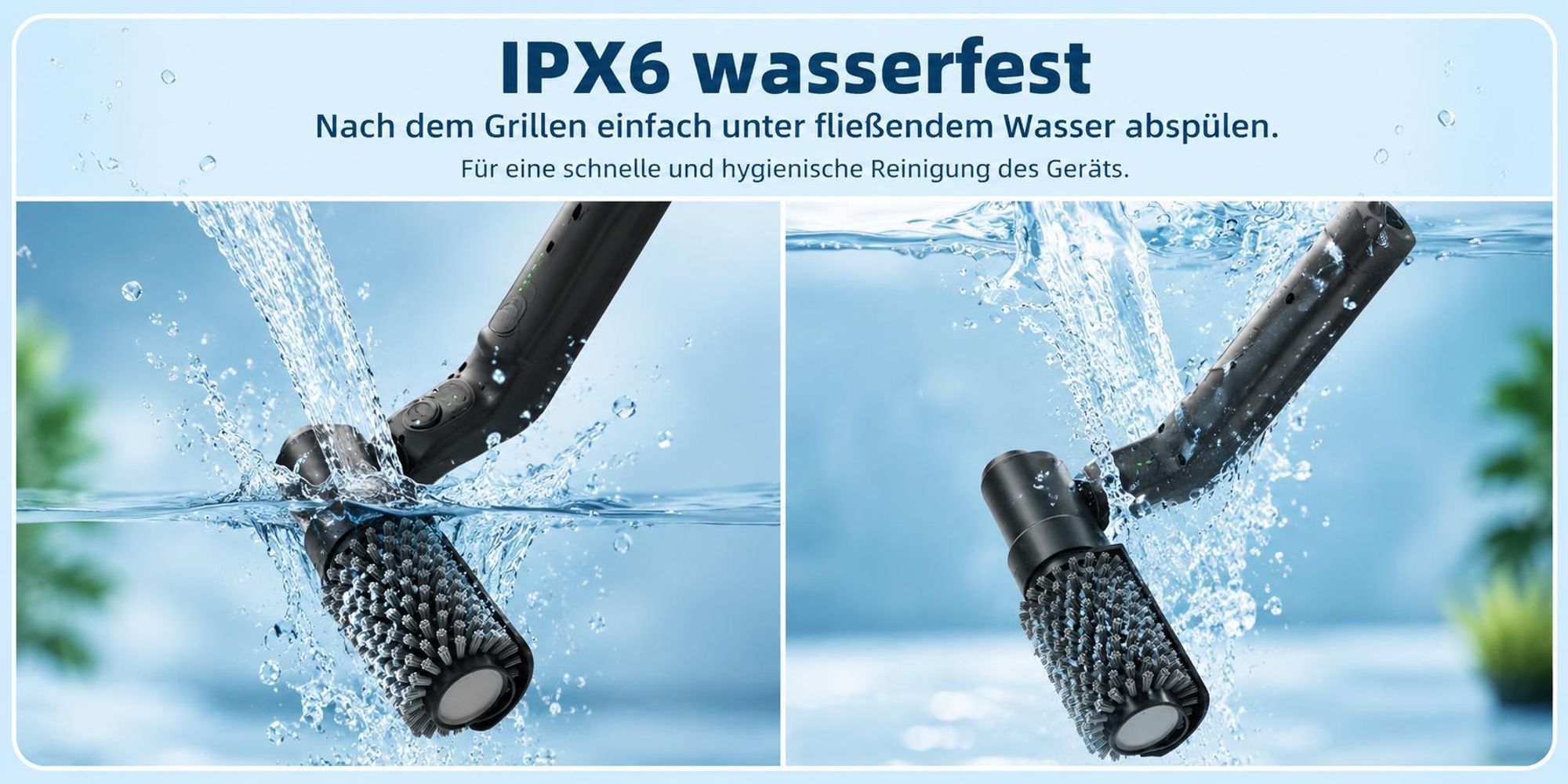 Elektrische Grillbürste kabellos Profi-Set, 2600mAh Akku, 3 Stufen, 180° verstellbarer Bürstenkopf, Edelstahl, USB-C BBQ Reiniger