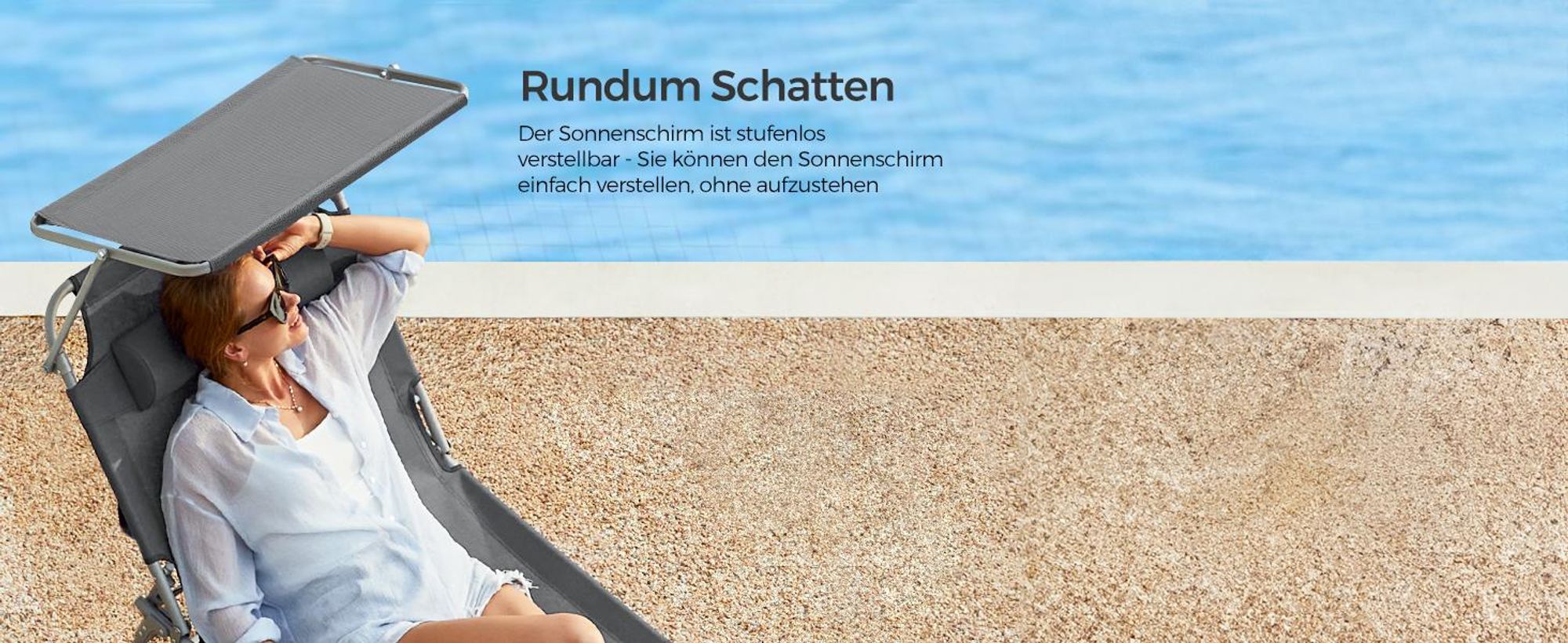 SONGMICS Gartenliege, klappbarer Liegestuhl, 193x53x29cm, mit Kopfstütze dunkelgrau