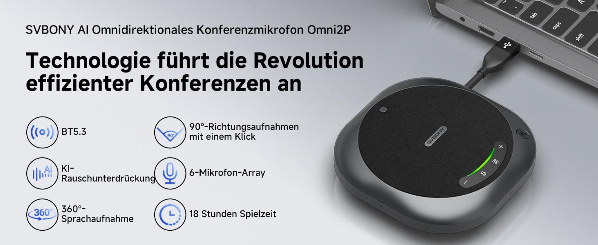 SVBONY SVHub Omni2P Mikrofon und Lautsprecher, Omnidirektionales Mikrofon, AI-Transkription mit Einem klick, 6 AI-Mikrofone, 360°-Sprachaufnahme
