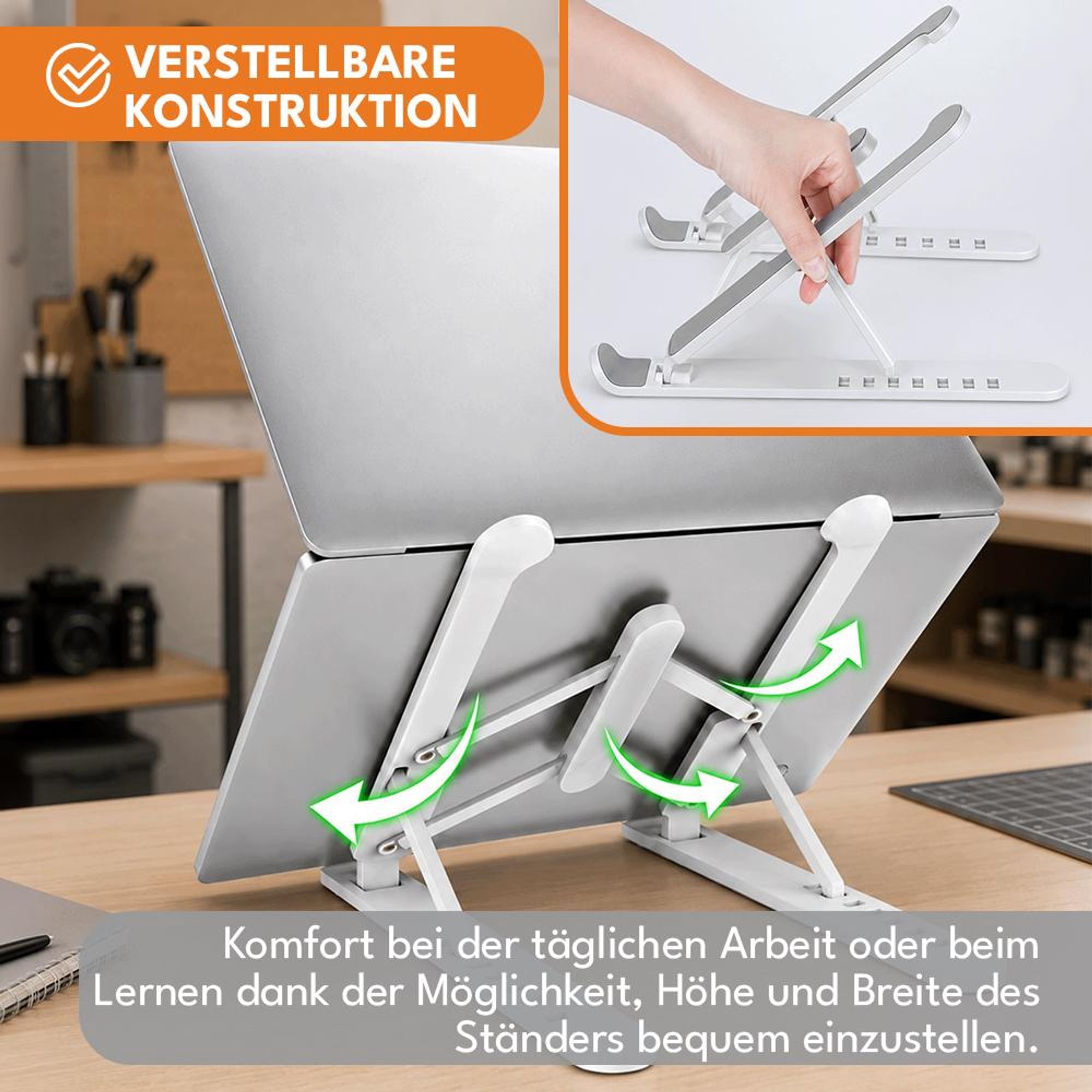 KRUMAD Laptopständer höhenverstellbar und faltbar, Notebook Halterung für Laptop und Tablet, verstellbarer Schreibtischständer ergonomisch mobil