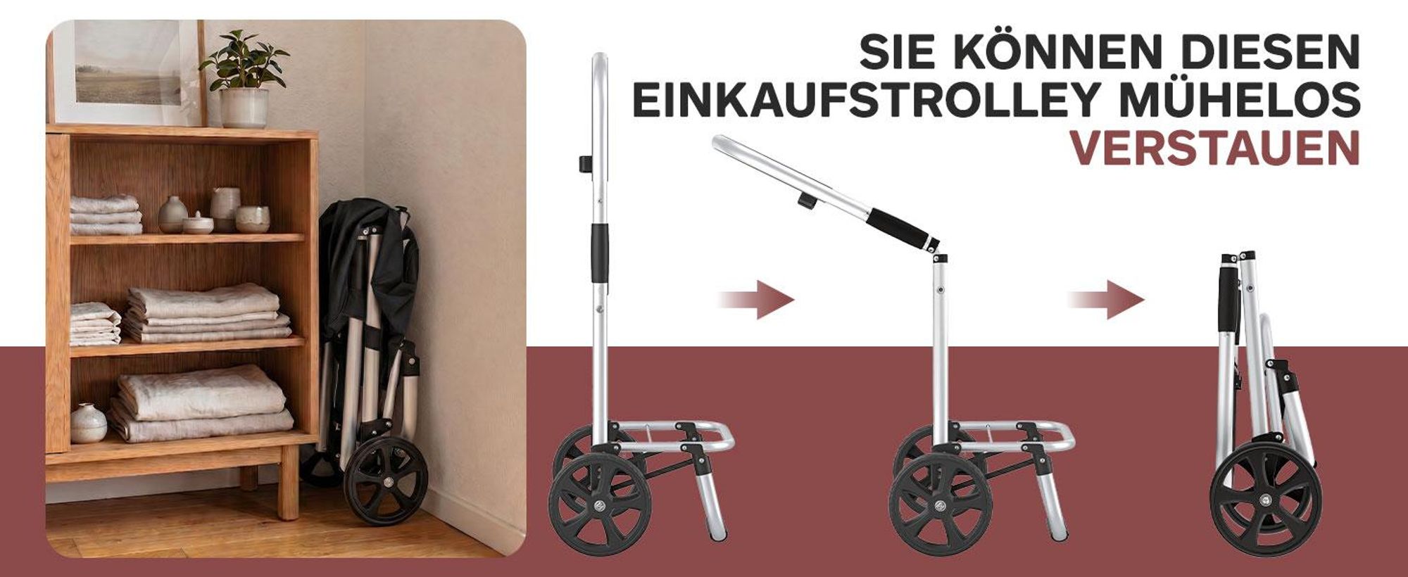 Sekey Klappbar Einkaufstrolley 2 Räder Aluminium, mit 50L Wasserdichter Tasche, Kühlfach, Schwarz