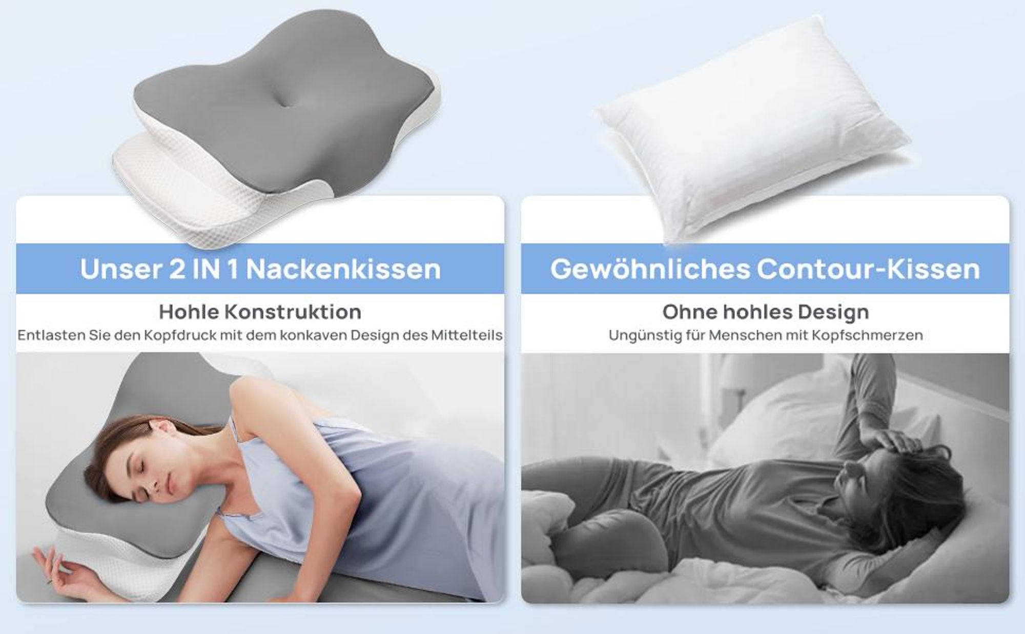 CMYbabee Nackenstützkissen – Ergonomisches Memory-Schaum Kopfkissen mit 2 Höhen, 6 Funktionszonen, abnehmbarem Bezug, atmungsaktiv & druckentlastend,
