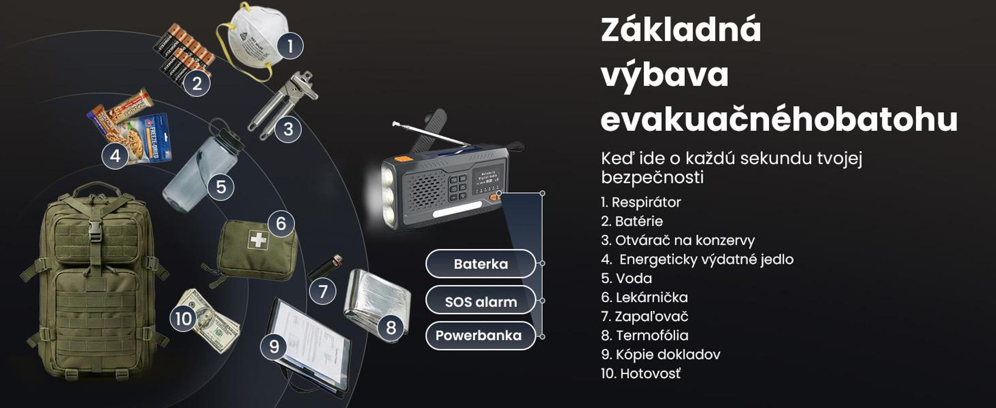 Extralink Núdzové rádio DAB/FM, solárne, dynamo, 4500 mAh, Bluetooth a SOS
