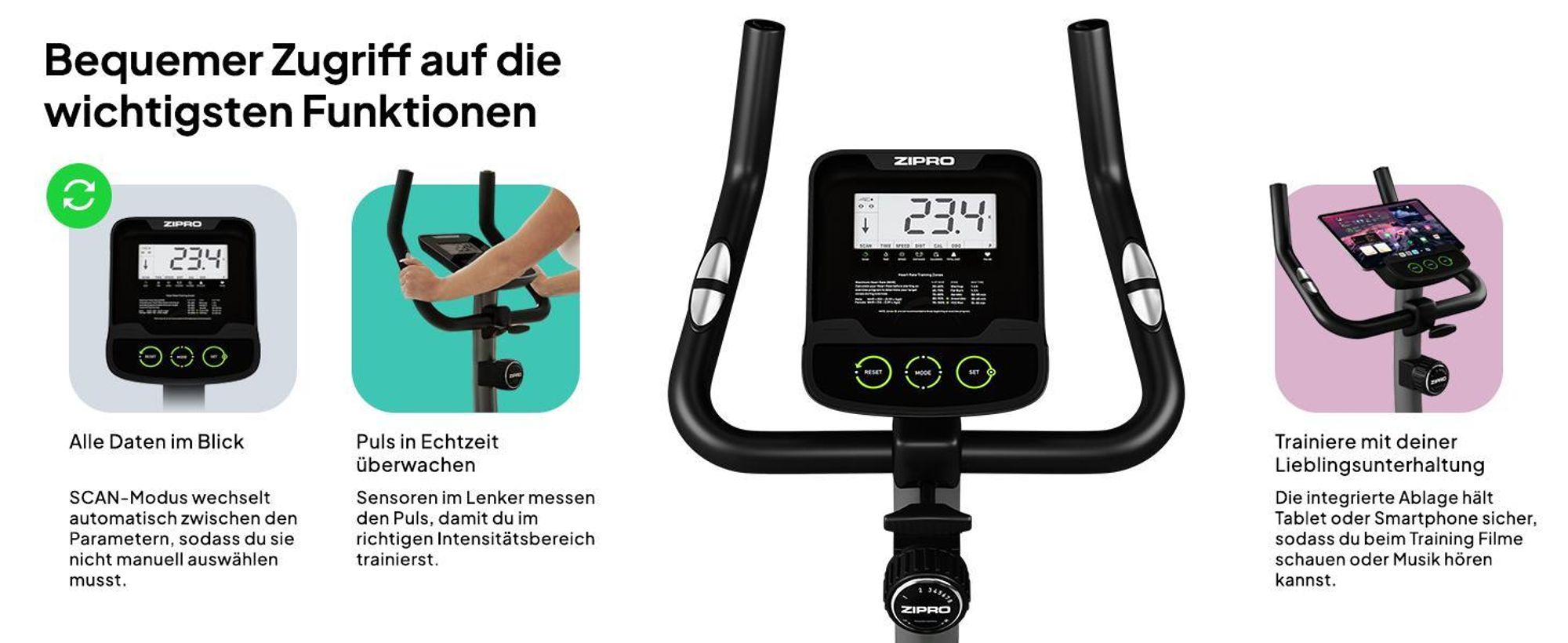 Zipro Heimtrainer Fahrrad Nitro – Magnetischer Hometrainer Ergometer für Zuhause Leises Fitnessbike mit Pulsmessung, Verstellbarem Sattel (H/V) & LCD
