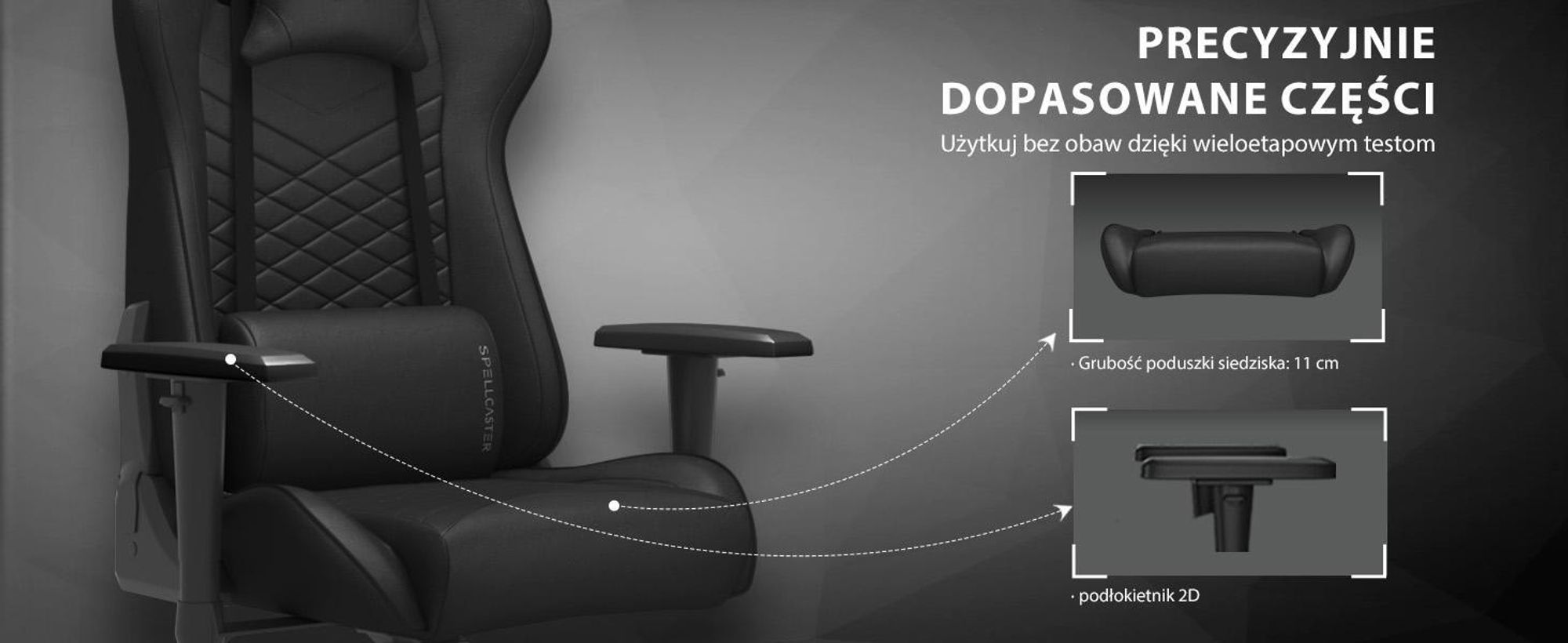 Krzesło gamingowe SENSE7 Spellcaster z ekologicznej skóry, czarno-czerwone – ergonomiczne krzesło biurowe, krzesło do biurka komputerowego, krzesło dla graczy, nośność 150 kg, podłokietniki z regulacją 2D, odchylenie 160°