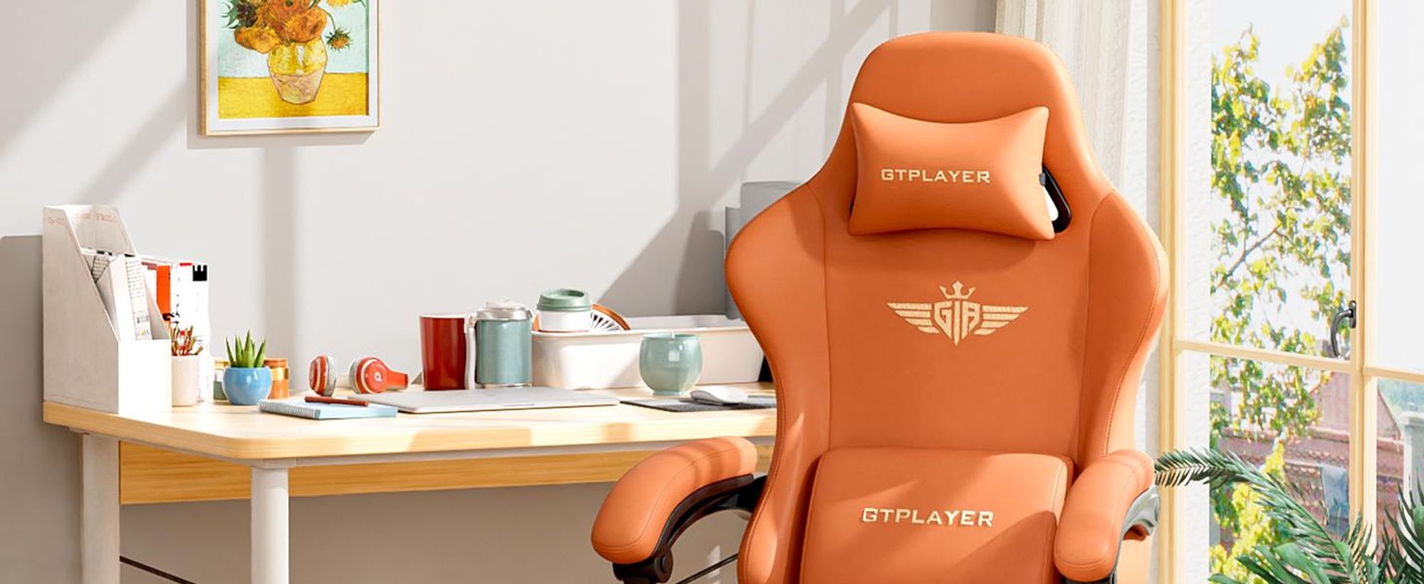 GTPLAYER Gaming Stuhl Ergonomischer Gaming Sessel Schreibtischstuhl Bürostuhl mit Stoffoberfläche Federsitzkissen, Verbindungsarmlehnen, mit Fußstütze