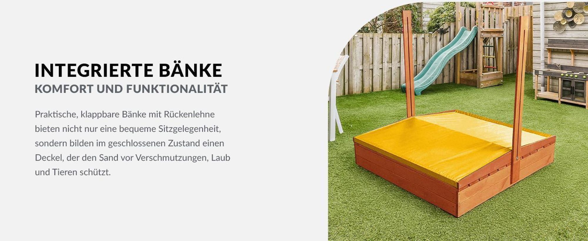 KOTARBAU® Sandkasten mit Abdeckung 120x120 cm Sandkiste aus Holz mit Deckel & Sitzbänken Gartenspielzeug für Kinder mit Sandkastenvlies Holz Grau