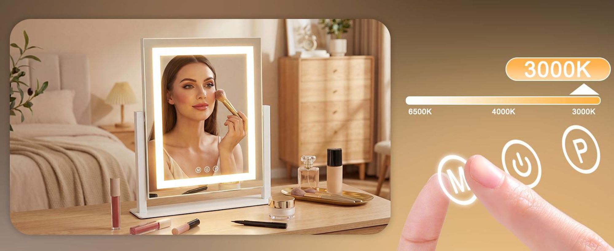 ZMH LED Schminkspiegel mit Beleuchtung Spiegel 25×30CM 3 Modi Vanity Mirror Klein Kosmetikspiegel Licht Tischspiegel Schminktischspiegel Touch Dimmbar