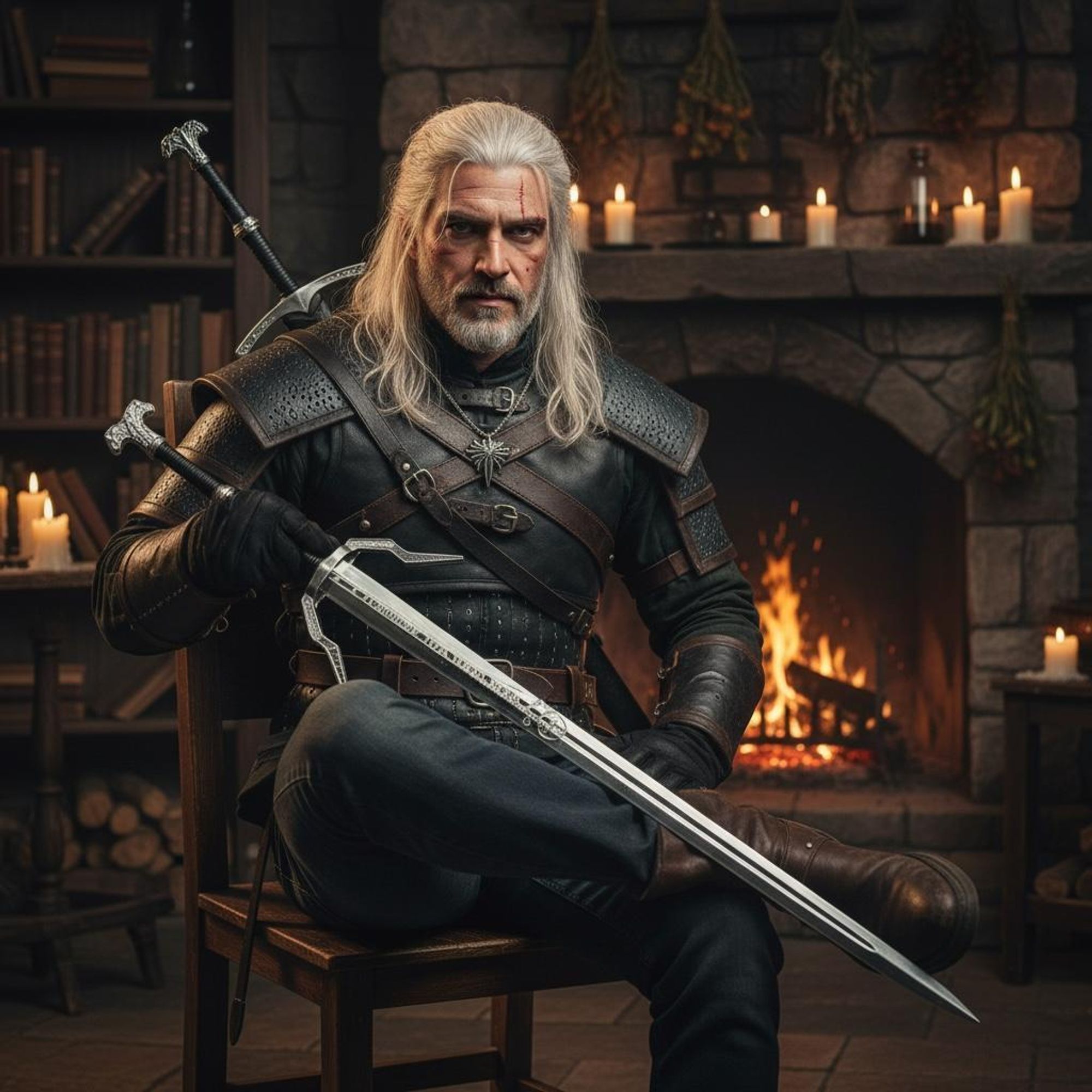 Geralt Mini Brieföffner Schwert mit Scheide 22 cm – Geshenk Fantasy inspiriert, Metall, Ständer & Geschenkbox KW1040