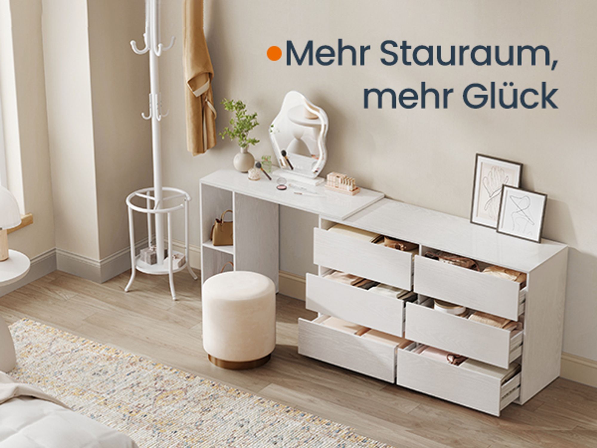 SONGMICS HOME Kommode, Schrank, Schminktisch mit Regal, Toolless-Technologie