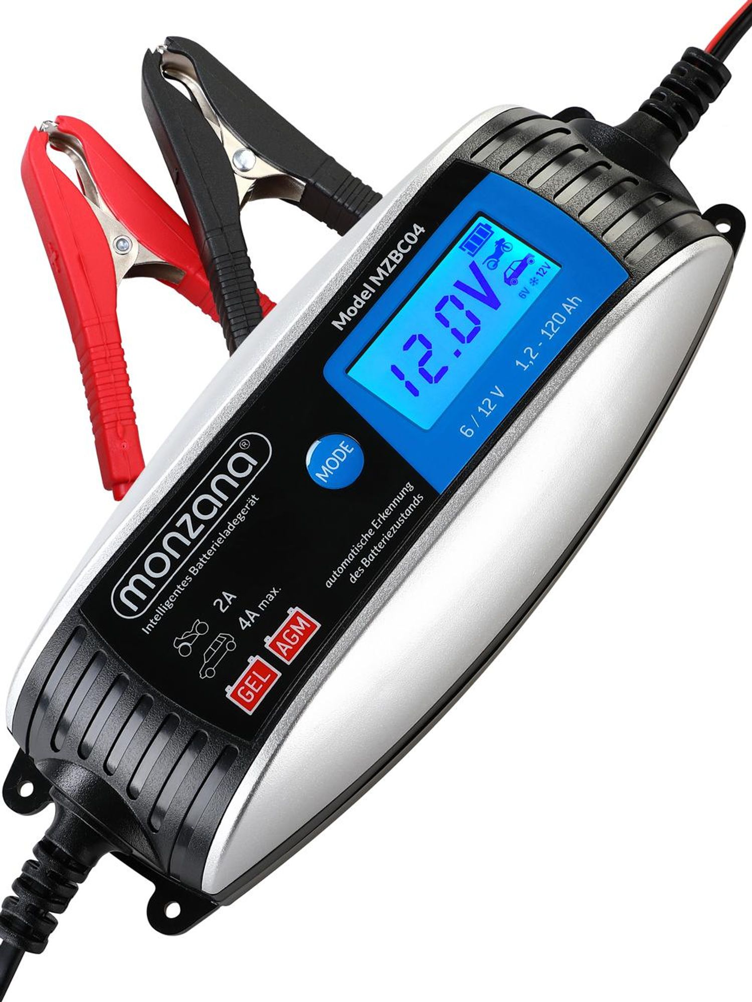 MONZANA® KFZ Batterieladegerät vollautomatisch 6V 12V LCD-Bildschirm Temperaturkompensation Erhaltungsladung intelligentes Ladegerät für Auto Motorrad
