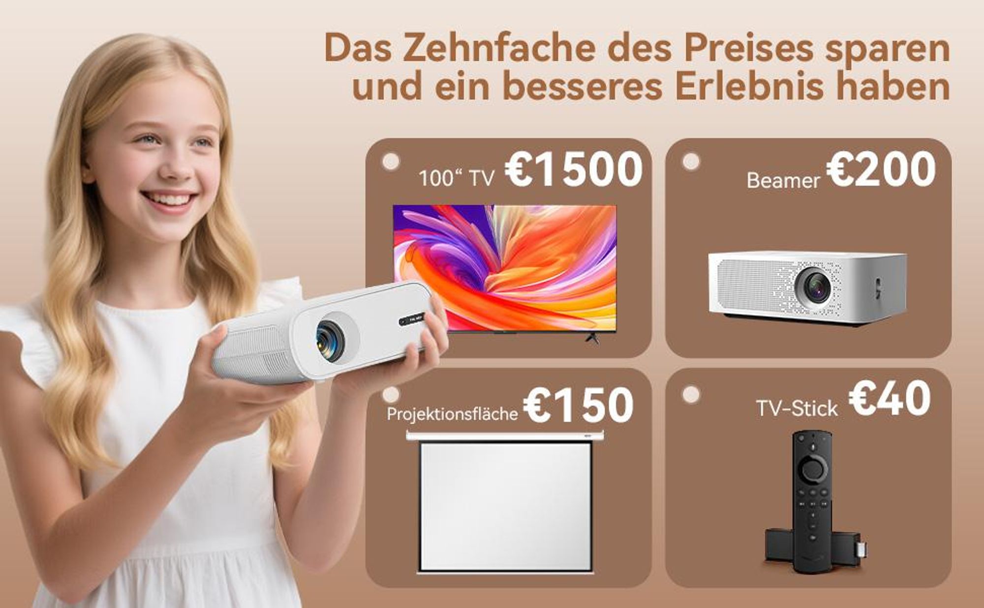 Beamer 4K Mit Netflix (Elektrischer Fokus) Beamer (20000 lm, 20000 : 1, 3840x2160, 1920x1080 px, Elektrische Fokussierung