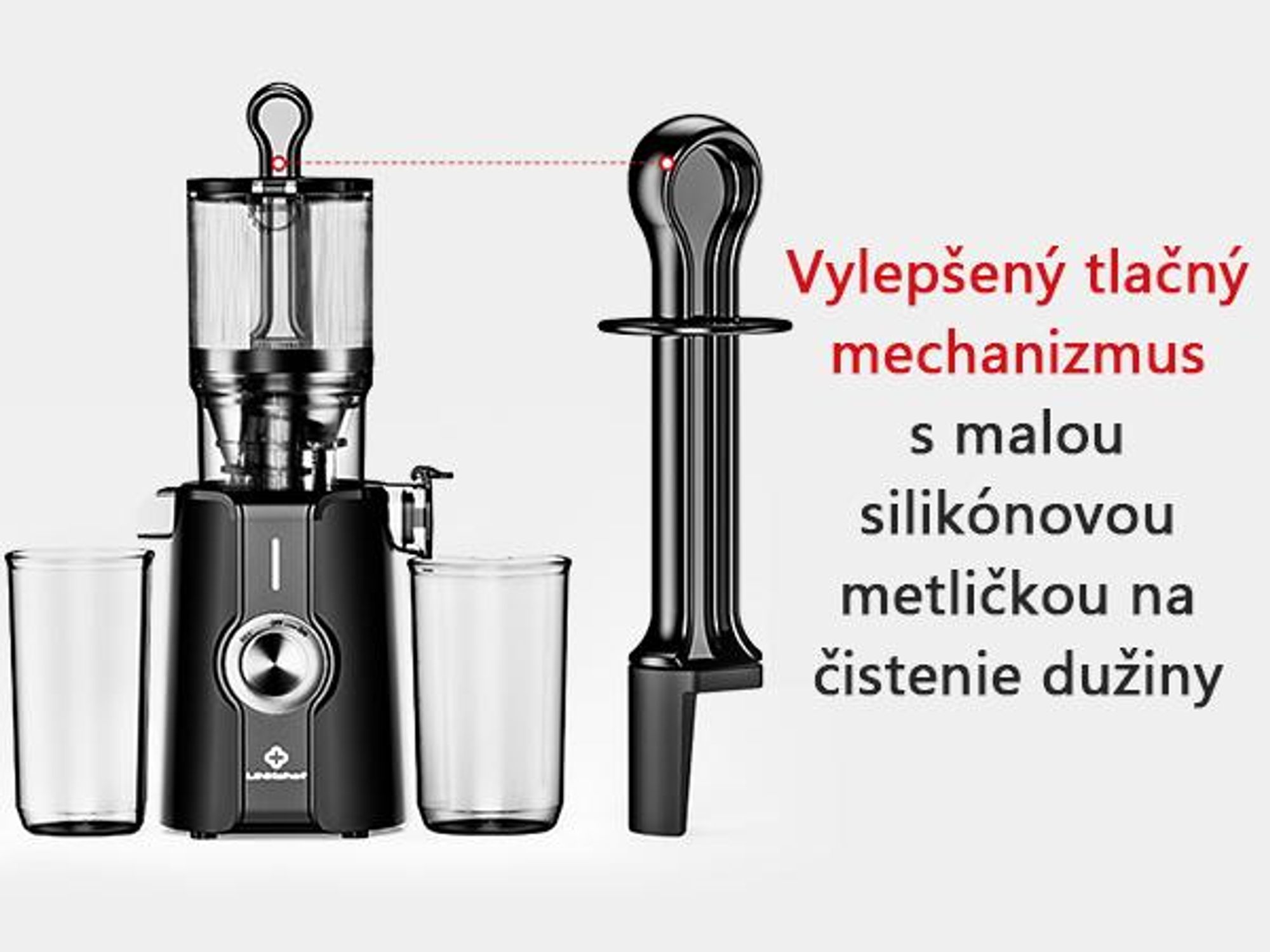 LINKChef SJ-051-EU-BL Pomalý Odšťavovač - 200W Výkon 1.2L Veľká kapacita Dva podávacie tácky Ľahko sa čistí - čierna