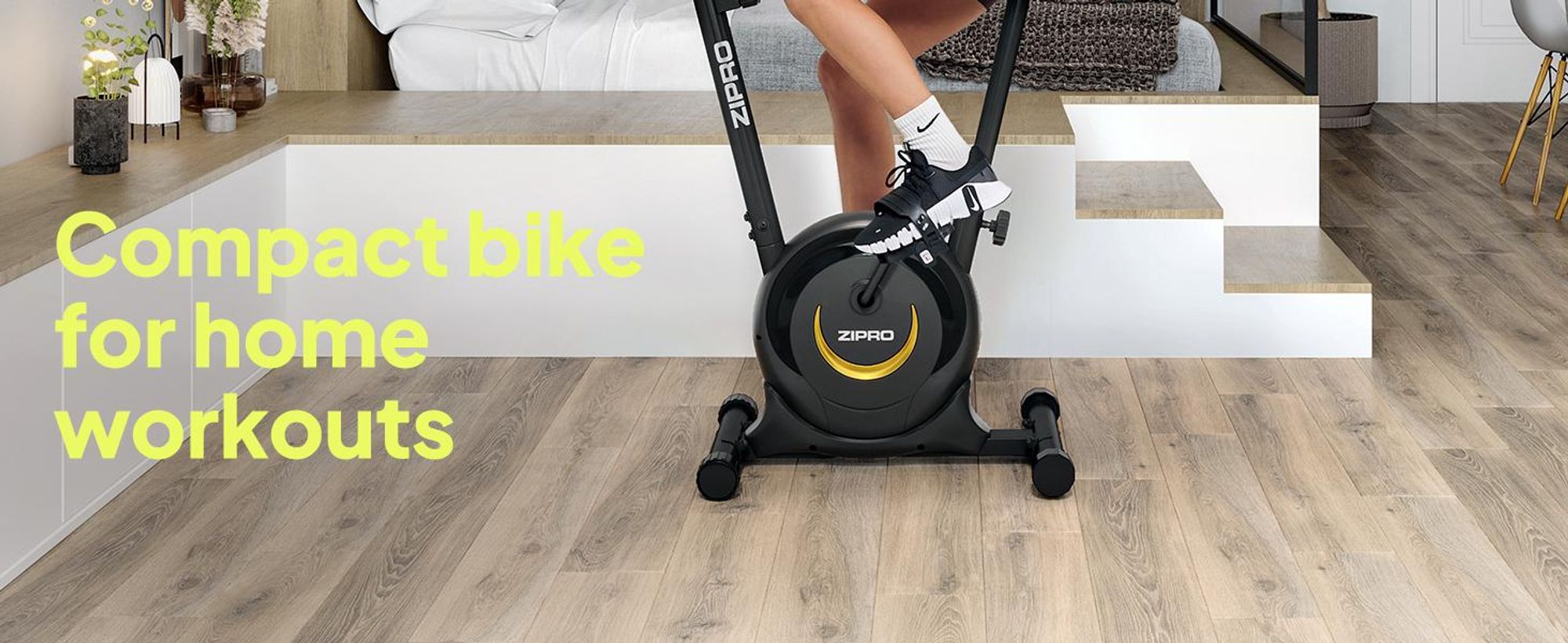 Zipro Domáce cvičebné kolo One S Gold – Kompaktné fitness kolo pre domáce použitie Tiché domáce cvičebné kolo s meraním pulzu, LCD počítačom a držiakom na tablet Design Edition