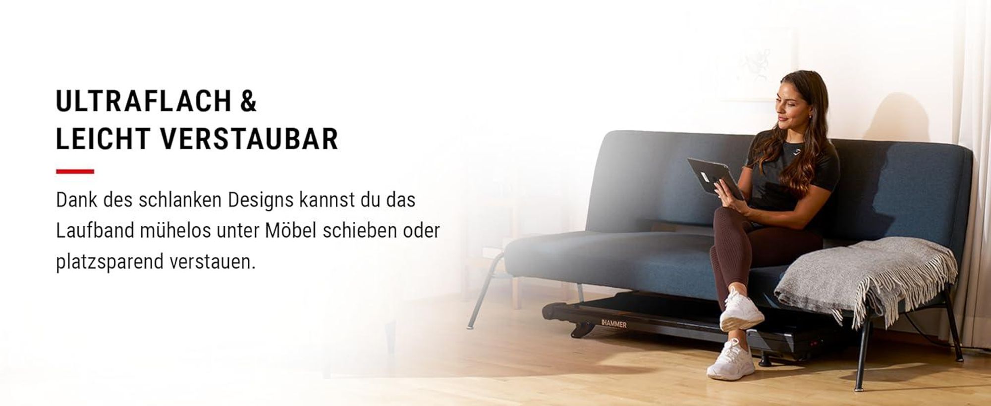 HAMMER Laufband Walk 2.0 - Walking Pad, Laufband Schreibtisch bis 6 km/h