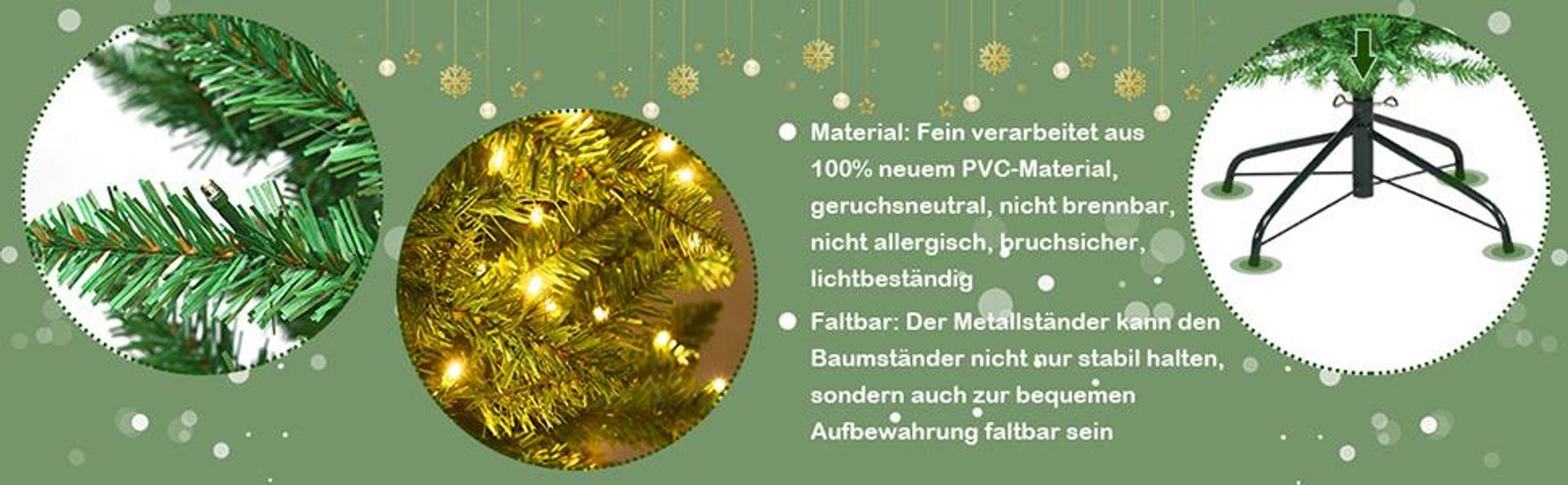 COSTWAY 150cm Bleistift Weihnachtsbaum mit warmweißen LED-Leuchten, künstlicher Tannenbaum mit Klappsystem und Metallständer, Christbaum PVC Nadeln, Kunstbaum Weihnachten Grün