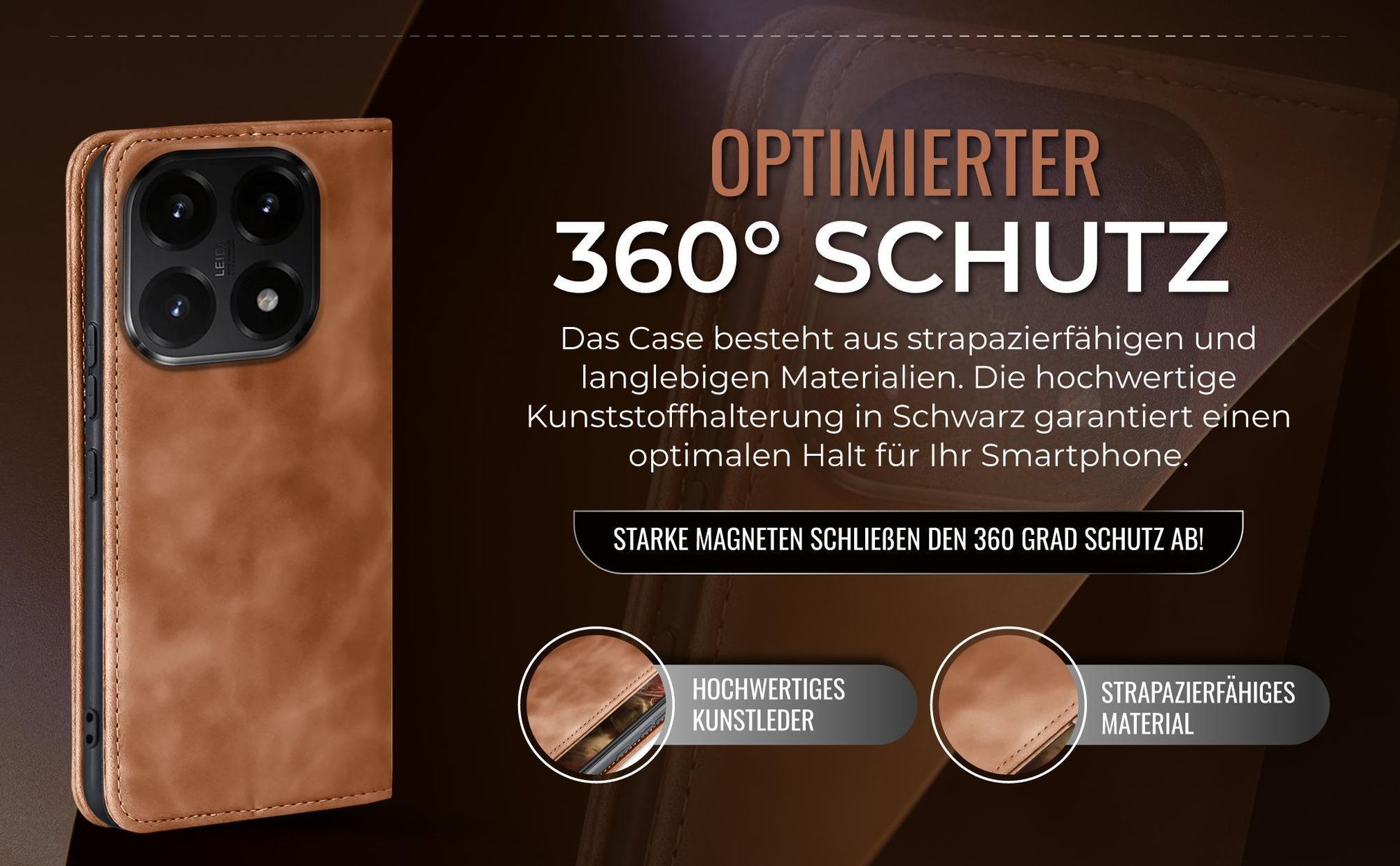 Hellbraune Handyhülle für Xiaomi 15T mit 360 Grad Schutz