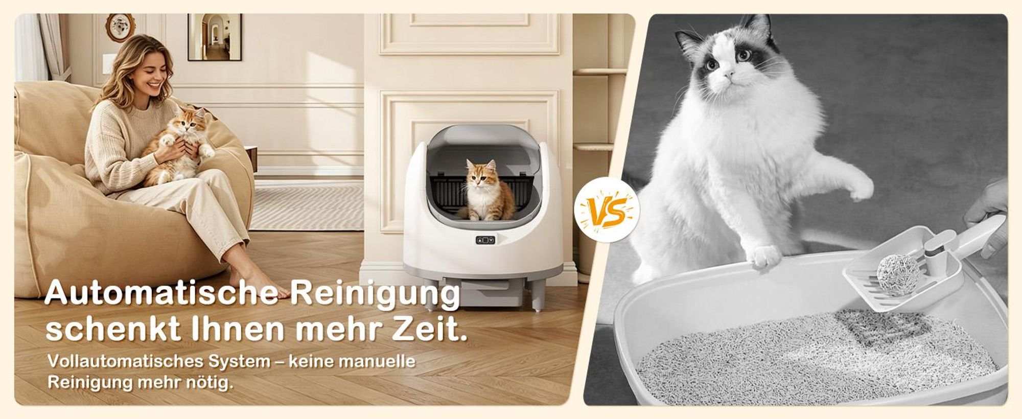 Puluomis Selbstreinigende Katzentoilette 80L XXL, offenes Katzenklo mit App-Steuerung, 12 Sensoren, 8L Abfallbehälter, leise, für Katzen bis 15kg