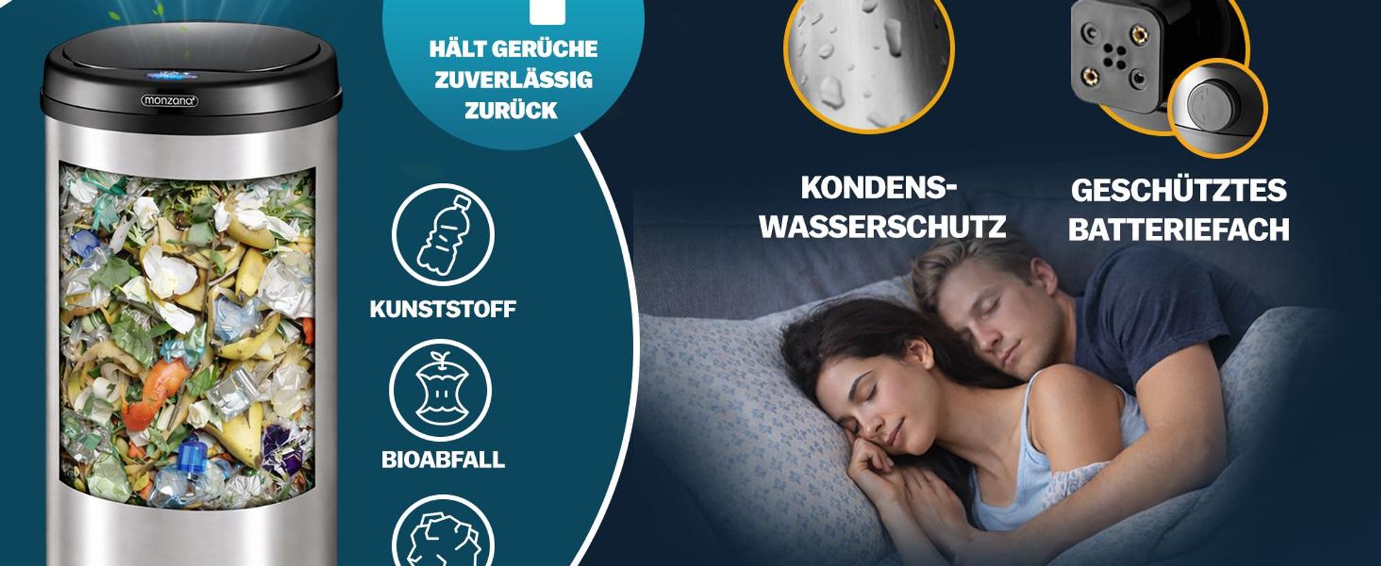 Sensor-Abfalleimer 50 l, Schwarz, Edelstahl
