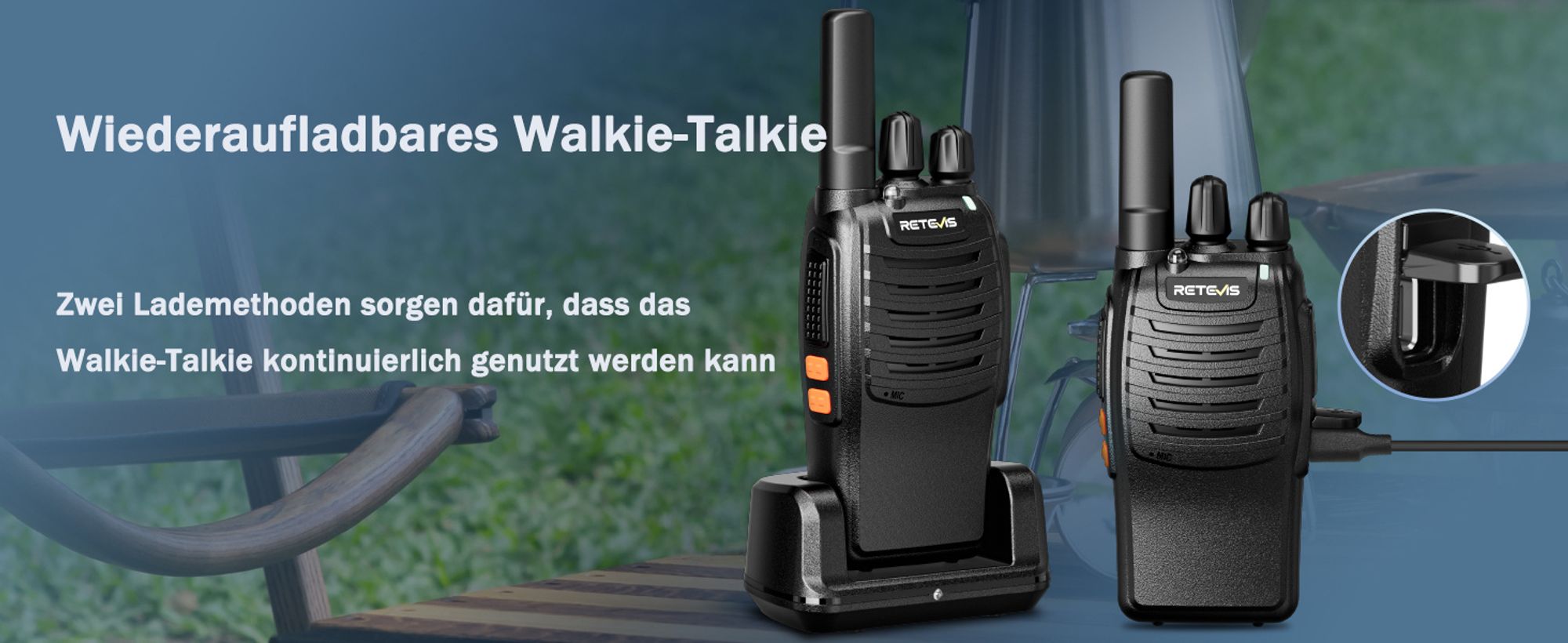 Retevis H777 Walkie Talkie, Funkgeräte Set PMR, mit Ladestation, Typ-C, Energiesparmodus, VOX, Ein tasten paarung, Geräuschunterdrückung, für Camping