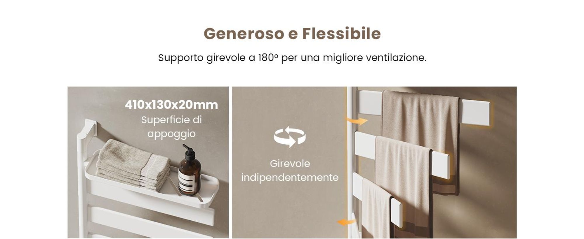 EMKE Scaldasalviette Elettrico con Portasciugamani Girevole e Mensola, Termoarredo Bagno WiFi con App e Controllo Vocale, Timer, 76x45x14 cm, Bianco