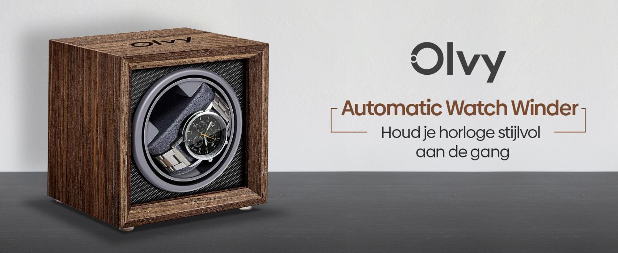 Olvy horlogewinder van hout, geschikt voor automaat horloges, met een extreem stille motor. Horlogewinder voor automaat horloges, geschikt voor 1 horloge. Automatisch horlogewinder