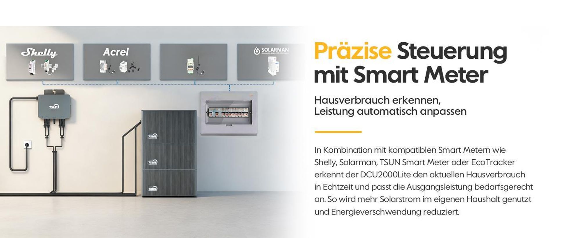 Balkonkraftwerk Speicher TSUN DCU2000Lite 2kWh (bis 10 kWh erweiterbar), 314Ah Industriezellen, 2400W PV Input mit Dual MPPT, Plug & Play (0% MwSt)
