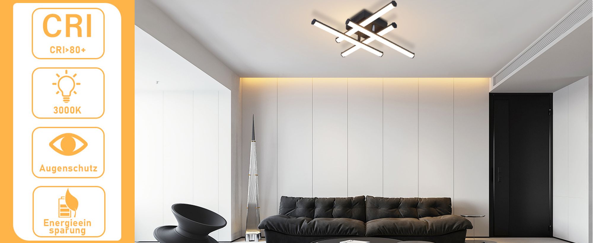 ZMH Deckenleuchten Moderne küchenlampe Schwarz 24W Schlafzimmerleuchten Innenarchitektur Wohnzimmerleuchten 3000K Warmweißes Licht Korridor