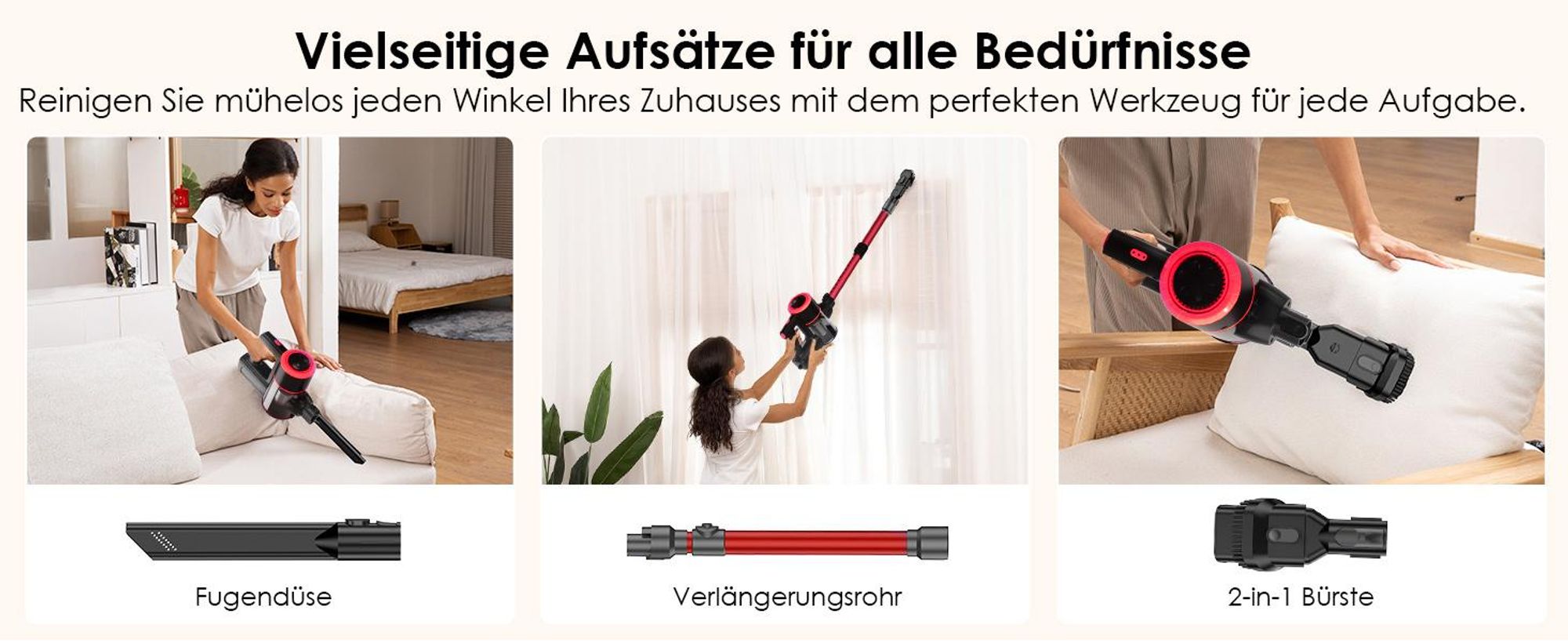 Akku Staubsauger, 500W/32000Pa Staubsauger kabellos mit HEPA ,45 Min, kabelloser Staubsauger,Anti-Tangle-Staubsauger