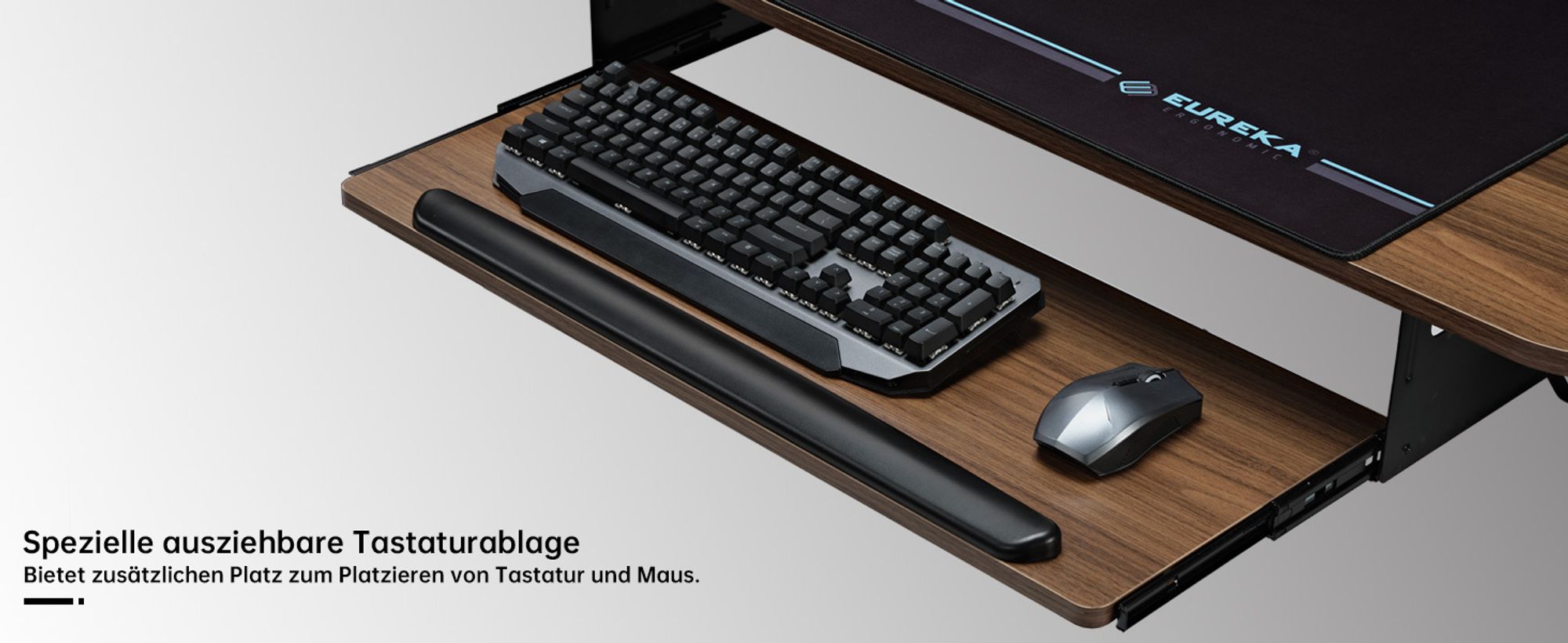 EUREKA ERGONOMIC Höhenverstellbarer Computertisch Elektrisch Schreibtisch 155x110cm Gaming Tisch mit Tastaturablage und Monitorständer