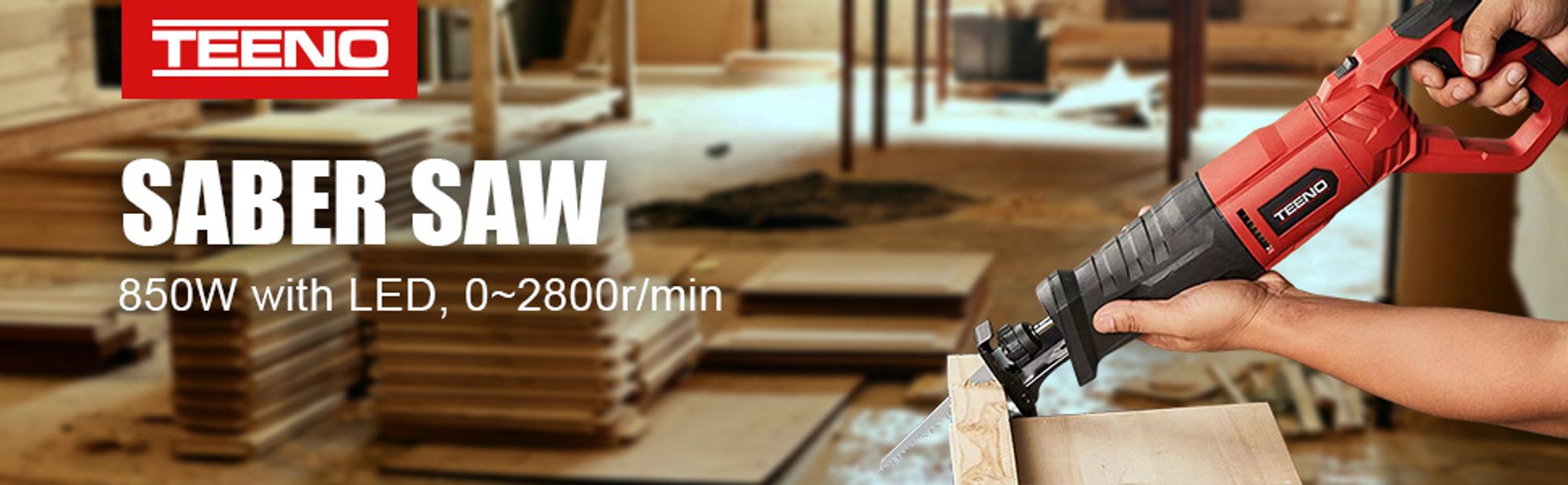 TEENO Säbelsäge 850 W, Universalsäge mit Kabel, mit Drehgriff,  LED, variabler Geschwindigkeit, 2 Sägeblätter für Holz und Metall