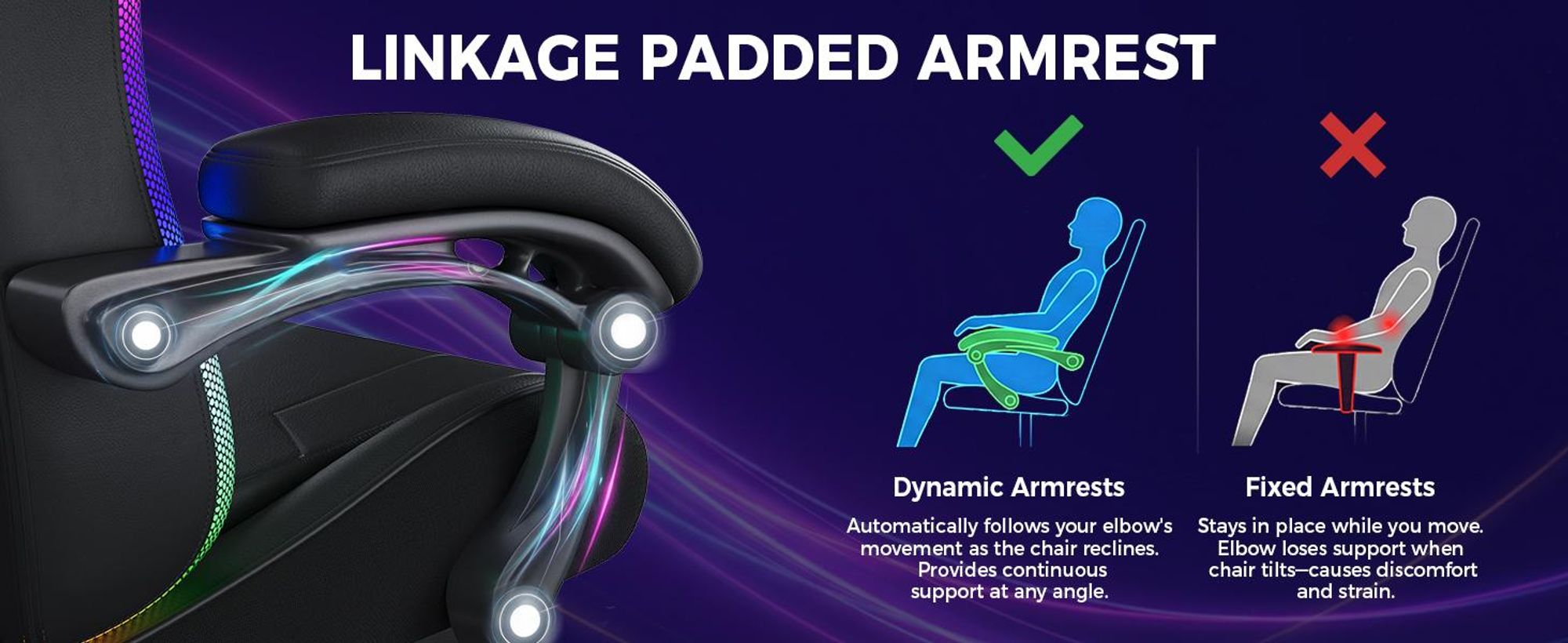 GTPLAYER Gaming Stuhl, Bürostuhl, Gaming Chair mit LED Lichtleiste und Massgefunktion, Gamer Stuhl, Ergonomischer PC Stuhl mit Fernbedienung, schwarz