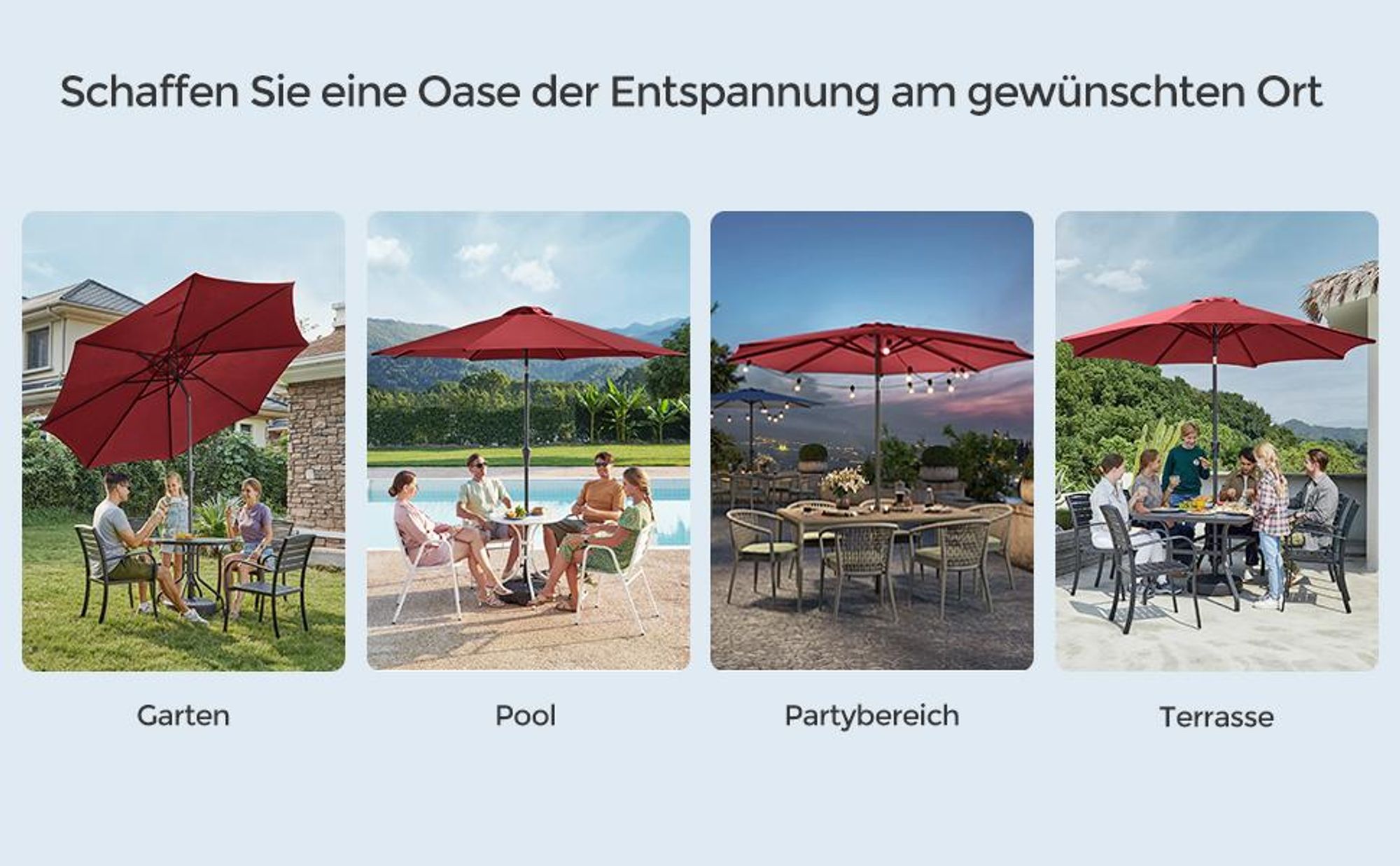 SONGMICS Sonnenschirm Ø300 cm UPF 50+ beidseitig um 30° knickbar