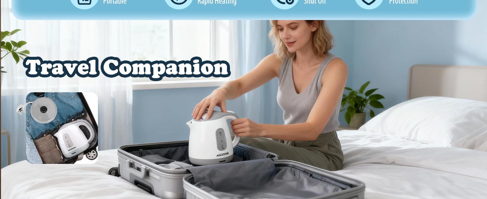 Aigostar 30HIO Schnurloser Wasserkocher, Kunststoffgehäuse, 1 l FÃ1/4llmenge, 1100 Watt, 360° Sockel, Trockengehschutz, Kalkfilter, Abschaltautomatik
