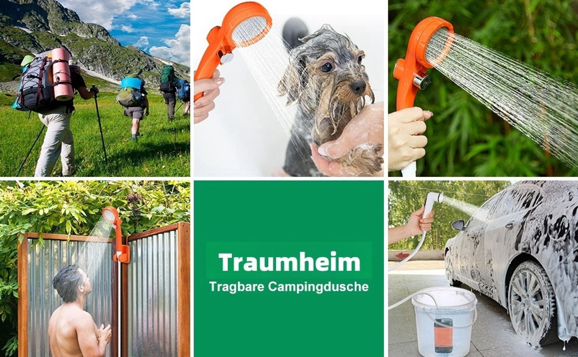 Tragbare Campingdusche Akku mit Pumpe, Camping Dusche Outdoor , Mobile Duschen Außenduschen mit Duschkopf und Schlauch, für Camping Garten Autowaschen