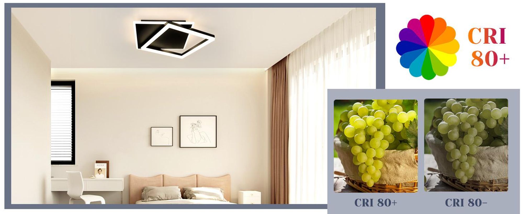 ZMH LED Deckenleuchte Schwarz Wohnzimmer Dimmbar mit Fernbedienung Deckenlampe  44W Quadratisch Metall für Schlafzimmer Büro Küche Esszimmer
