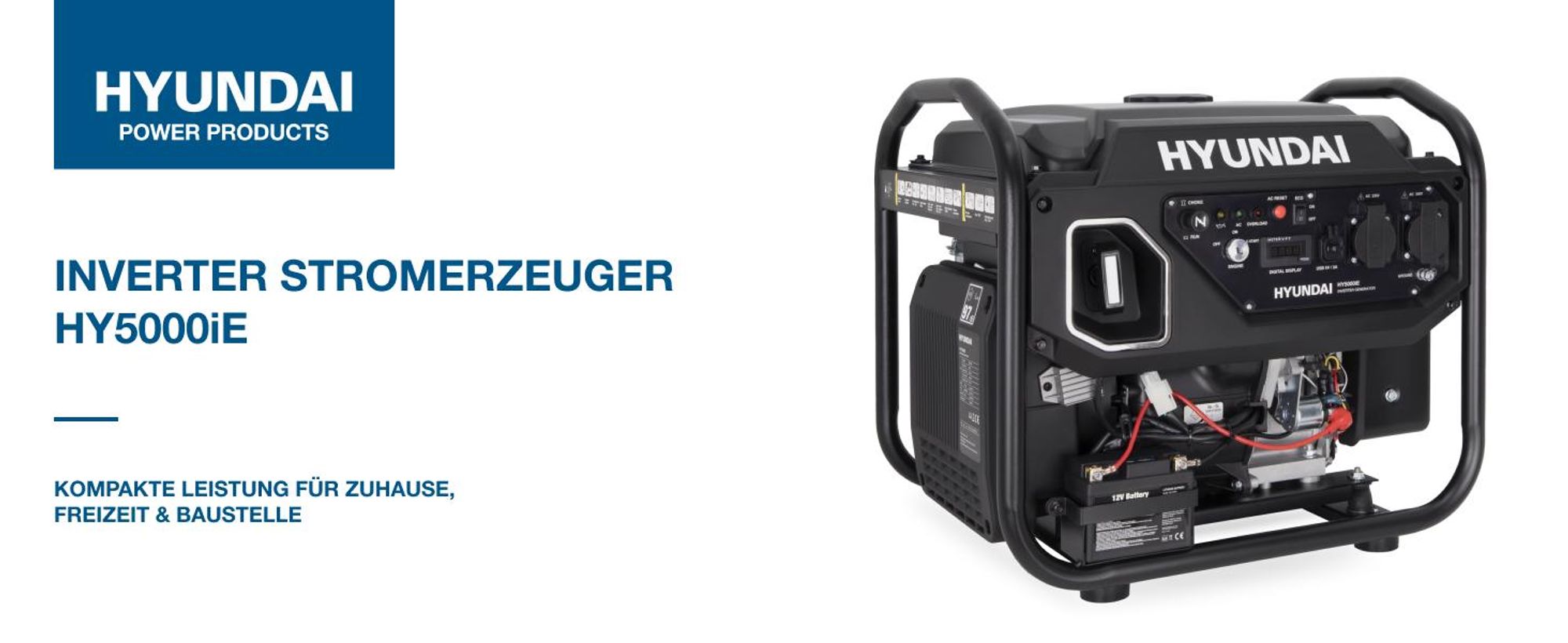 HYUNDAI Inverter Generator HY5000iE – 5.0 kW Benzin Stromerzeuger mit E-START, ECO-Modus, USB – ideal für Baustelle, Outdoor und als Notstromaggregat