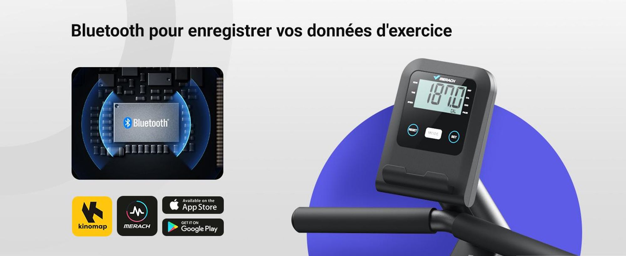 Vélo D'appartement Semi-allongé Magnétique - Merach, 8 Niveaux De Résistance, Écran LCD, Poignées De Fréquence Cardiaque