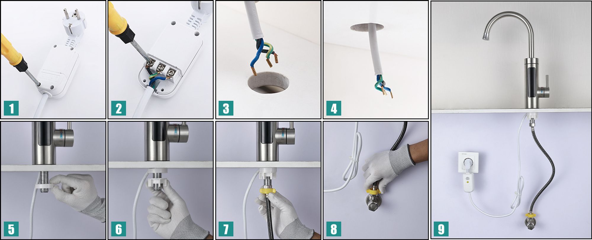 Homelody Elektrische Küchenarmatur mit Wasserfilter, Wasserhahn 360° drehbar mit Durchlauferhitzer, Wasserhahn Trinkwasserfilter LED Temperaturanzeige