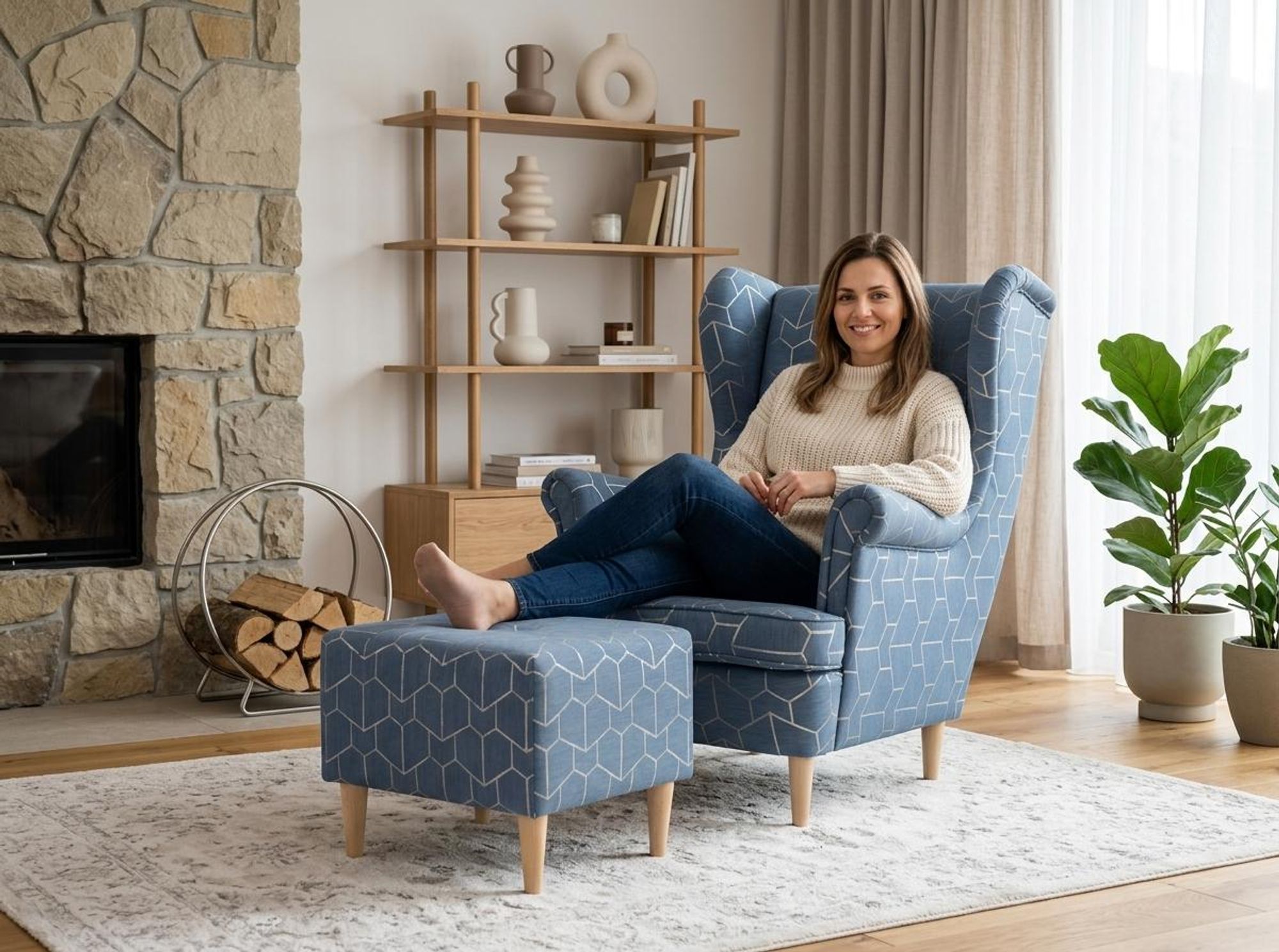 Ohrensessel mit Hocker ARI Design – skandinavisches Set