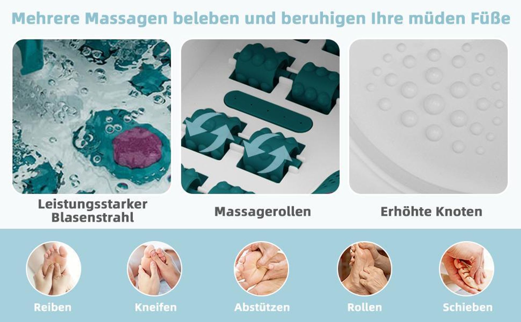 COSTWAY Elektronisches Fußsprudelbad 500W, Shiatsu-Fußmassagegerät klappbar, Fußbad mit 41/43/45℃ Heizung, 3 Modi, 16 Massagerollen & Bimsstein Grün