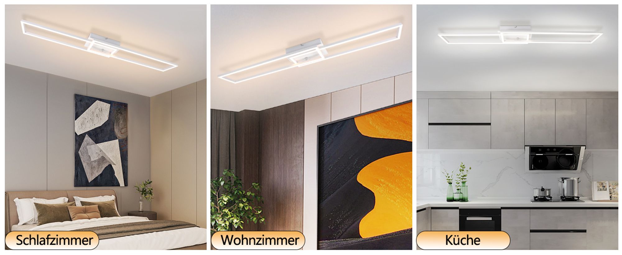 ZMH Deckenleuchte LED Deckenlampe Schlafzimmer Weiß Rahmen Schlafzimmerlampe Modern Wohnzimmerlampe 32W 3000K Küchenlampe Warmweiß Esszimmerlampe Rechteckig Design für Wohnzimmer Esszimmer