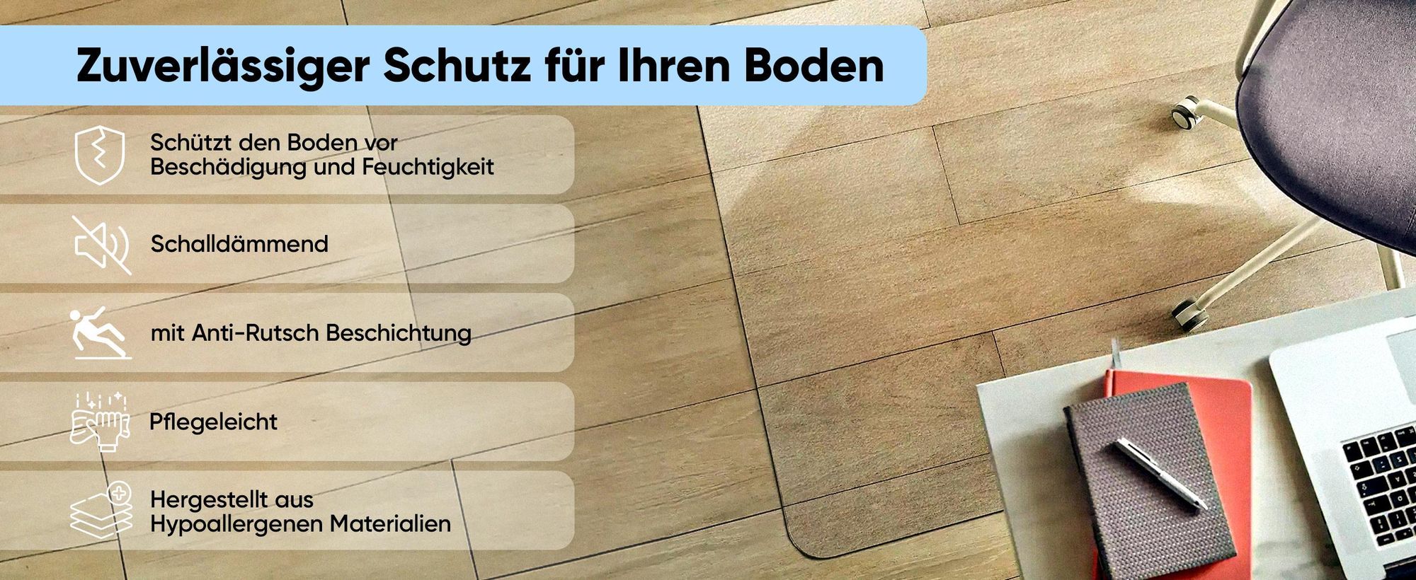 Björn&Schiller Bodenschutzmatte Kratzschutz Schreibtischunterlage, Transparent, Rutschfeste Bürostuhlunterlage, Bodenmatte, Stuhlunterlage, Stärke: 1,5 mm, Größe: 90 x 60 cm